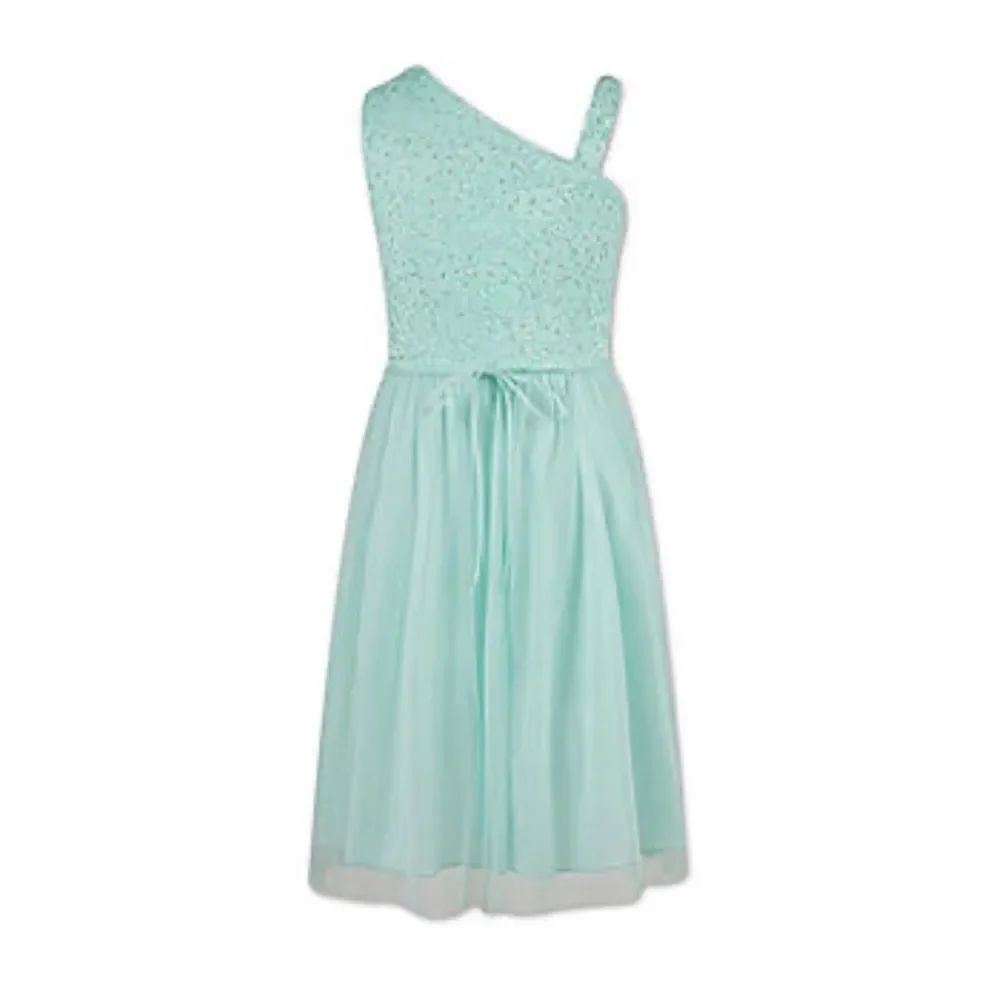 Speechless Girls Embellished Shoulder Lace Tulle Party Dress Size 16 Flare Green
